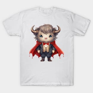 Cartoon American Bison in Dracula Costume T-Shirt